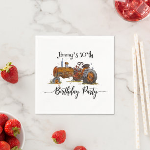 Boys birthday party with antique tractor design napkins