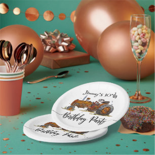 Boys birthday party with antique tractor design paper plates