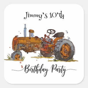 Boys birthday party with antique tractor design square sticker