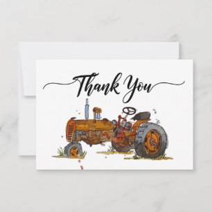 Boys birthday party with antique tractor design thank you card