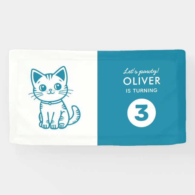 Boy's birthday party with custom colors kitten banner (Horizontal)
