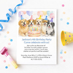 Boys Birthday Party with Dogs in Party Hats Invitation