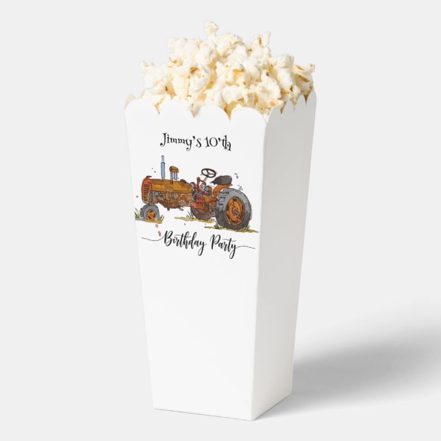Boys birthday party with tractor design popcorn  favor boxes (Popped)