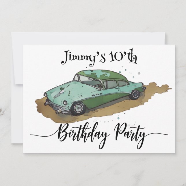 Boys birthday party with Two tone sedan Save The Date (Front)