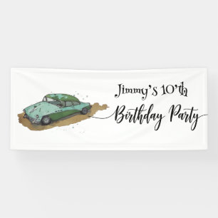 Boys birthday party with Two tones sedan Banner