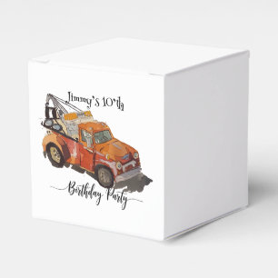 Boys birthday party with wrecker favor boxes