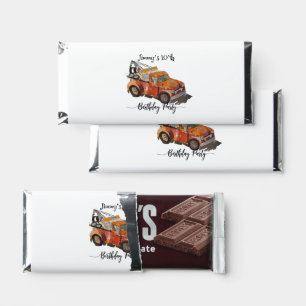 Boys birthday party with wrecker hershey bar favors
