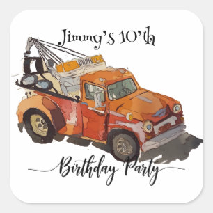 Boys birthday party with wrecker square sticker