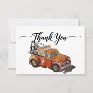 Boys birthday party wrecker thank you card