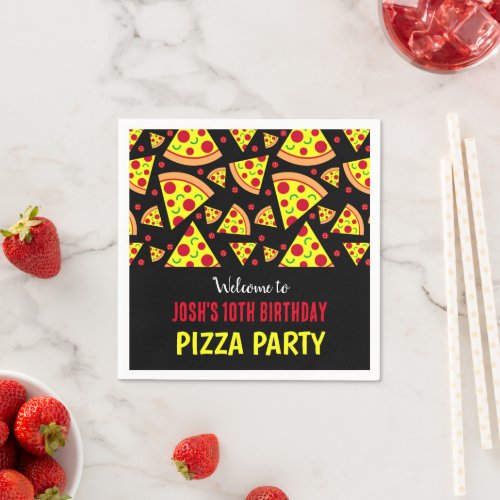 Boys Birthday Pepperoni Pizza Patterned Party Napkins