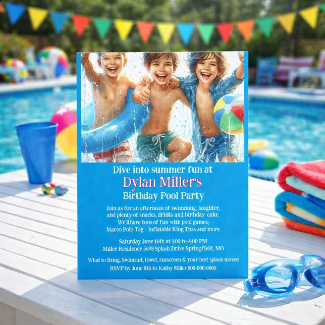Boys Birthday Pool Party Invitation Flyer (Creator Uploaded)