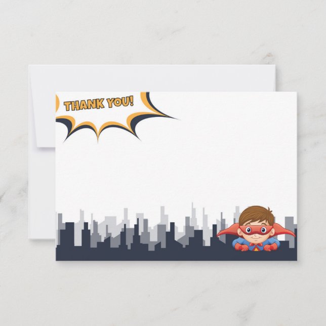 Boy's Birthday Superhero Party - Thank You Card (Front)
