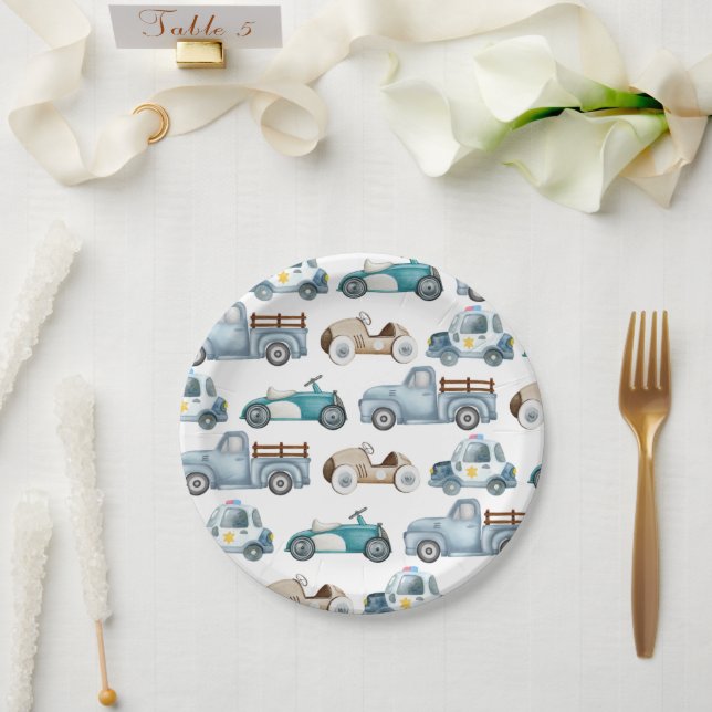 Boys birthday vintage car theme paper plates (Wedding)