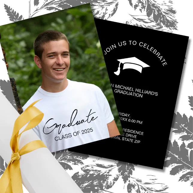 Boys Black and White Graduation Party Invitation | Zazzle