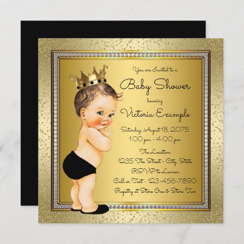 Boys Black Gold Baby Shower Invitation