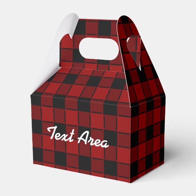Boys Black & Red Plaid Checkered Party Favor Box (Front Side)