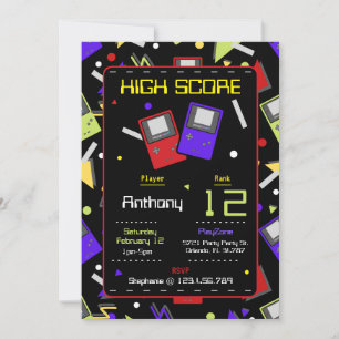Boys Black Retro Gaming Birthday Invitation