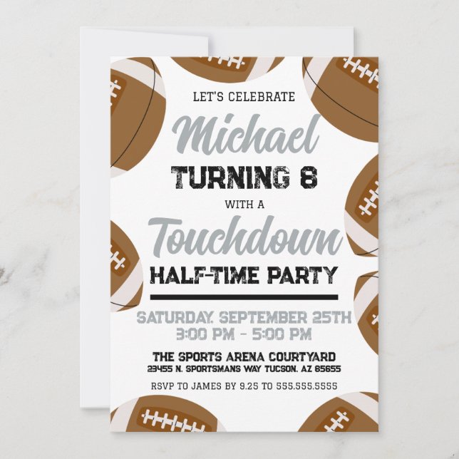 Boys Black Silver Football Halftime Birthday Party Invitation (Front)