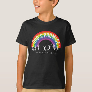Boy's Black T-Shirt Rainbow God's Promise w/Kids