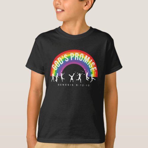 Boys Black T_Shirt Rainbow Gods Promise wKids