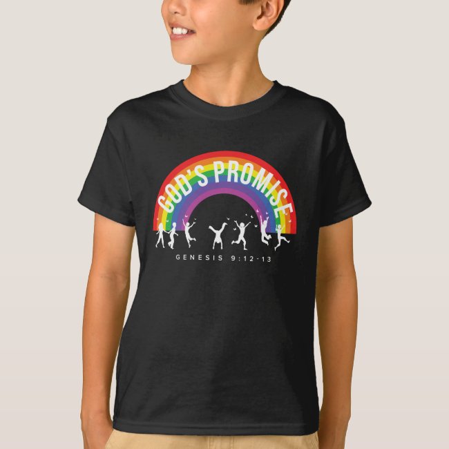 Boy's Black T-Shirt Rainbow God's Promise w/Kids