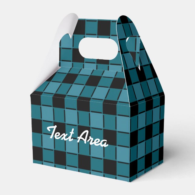 Boys Black & Teal Plaid Checkered Party Favor Box (Front Side)