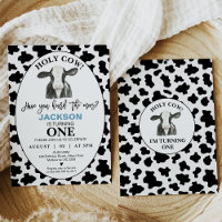 Boys Black White Cow Print Holy Cow 1st Birthday