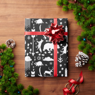 Boys Black & White Forest Animal Tracks Arrows Wrapping Paper
