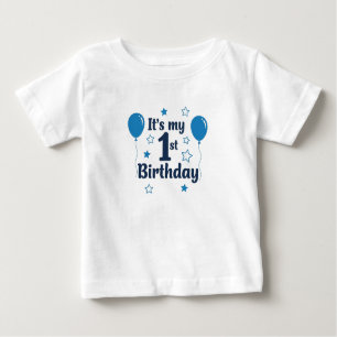 Boy's Blue 1st Birthday T-Shirt with Balloons