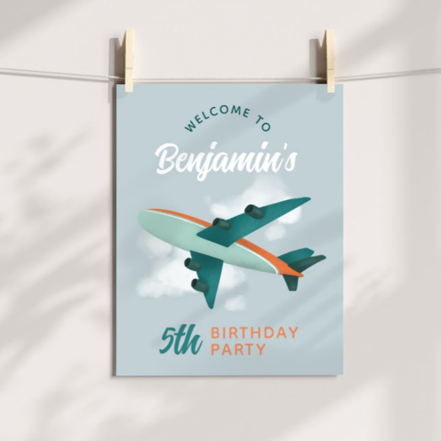 Boys Blue Airplane Travel Birthday Welcome Sign (Creator Uploaded)