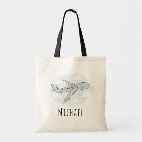 Boys Blue Airplane Travel Design with Name Tote Bag