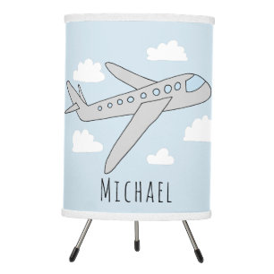 Boys Blue Airplane Travel Design with Name Tripod Lamp