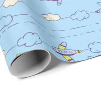 Boys blue airplanes wrapping paper