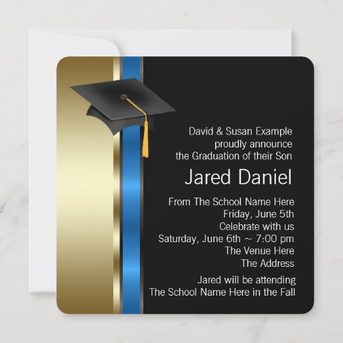 Boys Blue and Gold Photo Graduation Announcements