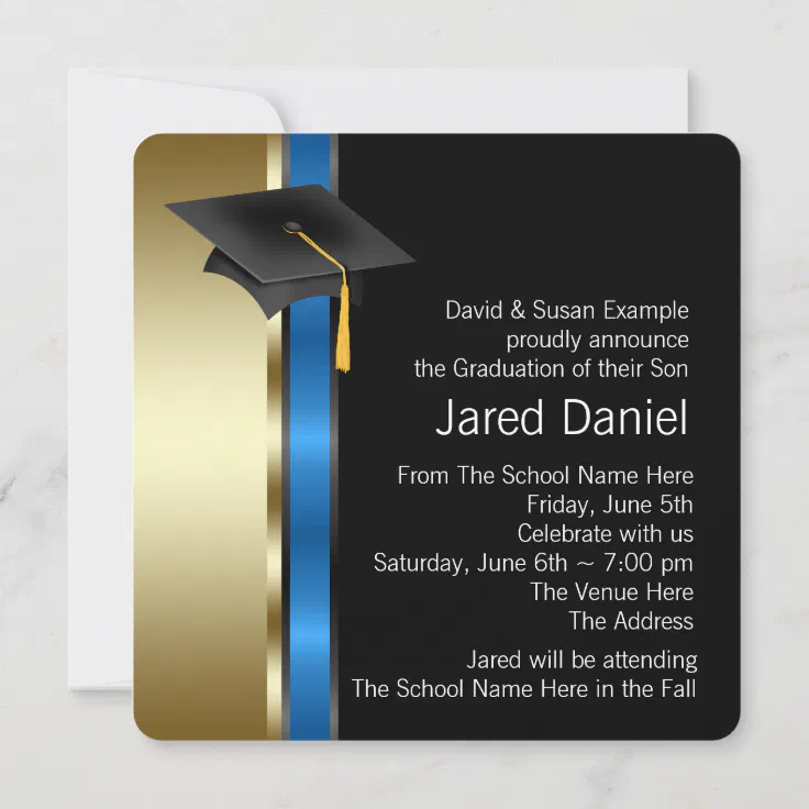 Boys Blue and Gold Photo Graduation Announcements | Zazzle