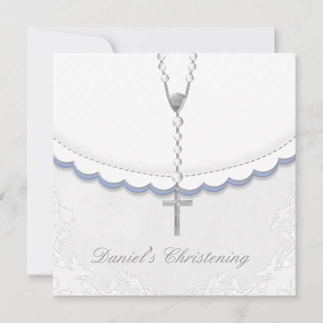 Boys Blue and Gray Christening Invitations (Front)