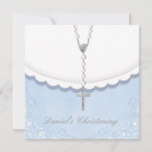 Boys Blue and Gray Christening Invitations