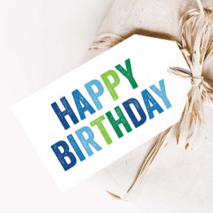 Boys Blue and Green Modern Type Happy Birthday Gift Tags