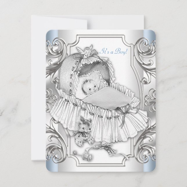Boys Blue and Silver Baby Shower Invitation (Front)
