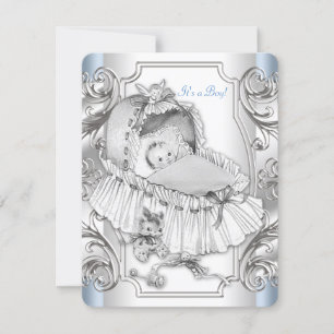 Boys Blue and Silver Baby Shower Invitation