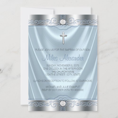 Boys Blue and Silver Baptism Invitation