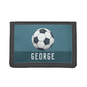 Boys Blue and Sporty Football Soccer Ball Kids Tri-fold Wallet