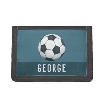 Boys Blue And Sporty Football Soccer Ball Kids Trifold Wallet by Simply_Baby at Zazzle