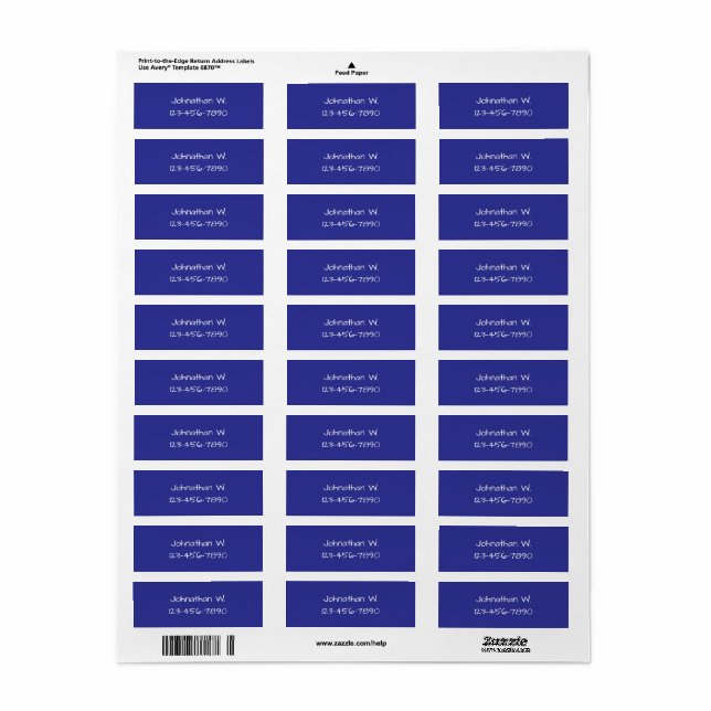 Boy's Blue and White Name and Phone Number Label (Full Sheet)