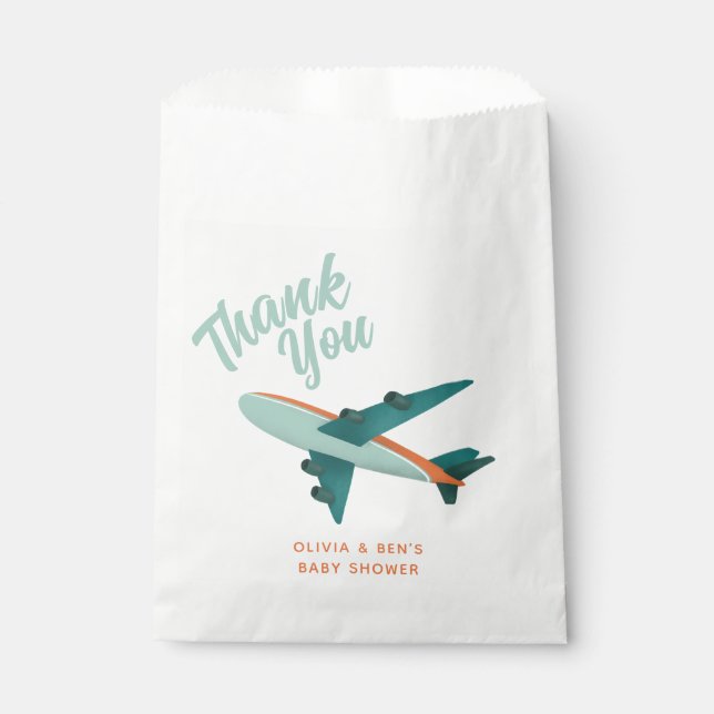 Boys Blue Baby Shower Airplane Baby Shower Favor Bag (Front)