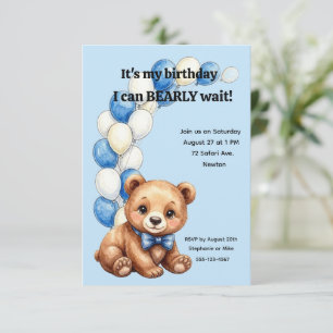 Boy's Blue Bear Party Digital Download Invitation