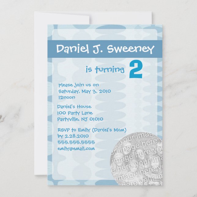 Boy's Blue Birthday Invitation Cards (Front)