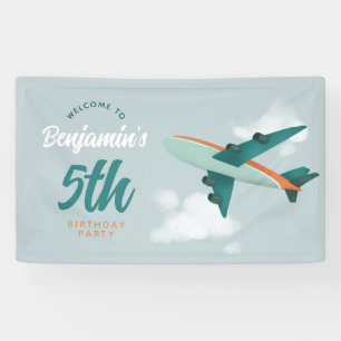 Boys Blue Blue Airplane Travel Birthday Welcome Banner