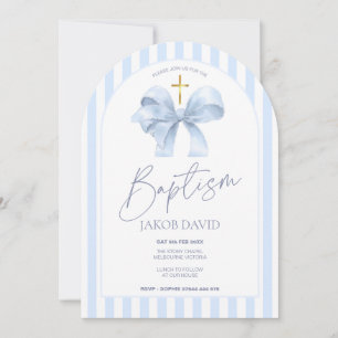 Boys Blue Bow and Stripe Arch Baptism Invitation