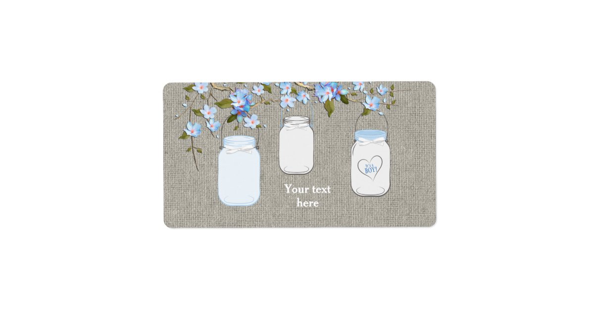 Boys Blue Burlap Mason Jar Water Bottle Labels | Zazzle
